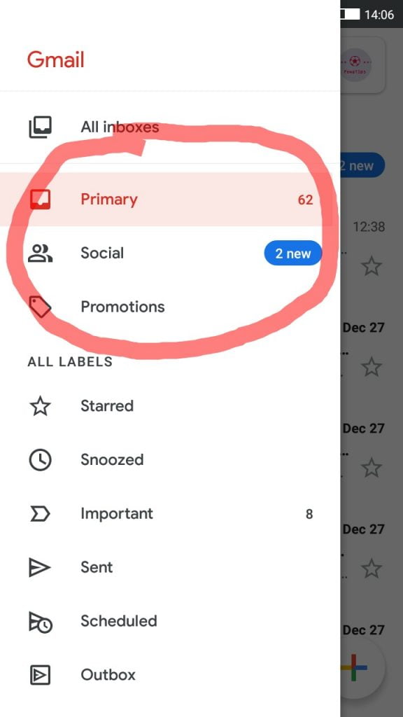 Step 1 Check on Social and Promotion Folders